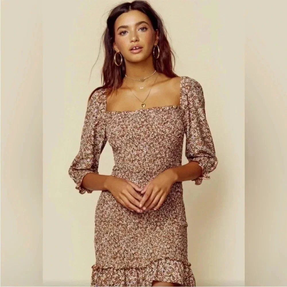 Faithfull the brand Mathiola Es Saada floral ruched ruffle mini dress